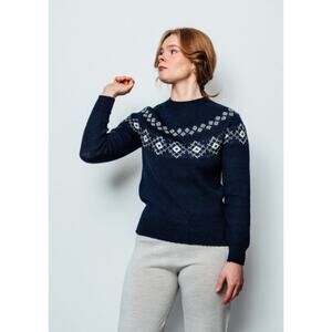 Navia 100% Wool Aura Fair Isle Sweater Pullover Marine Blue Womens Medium New